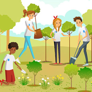 Illustration Familie beim gärtnern